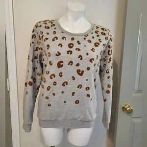 Scotch & Soda Maison Scotch Gray Velvet Leopard Print Crew Neck Pullover (S)